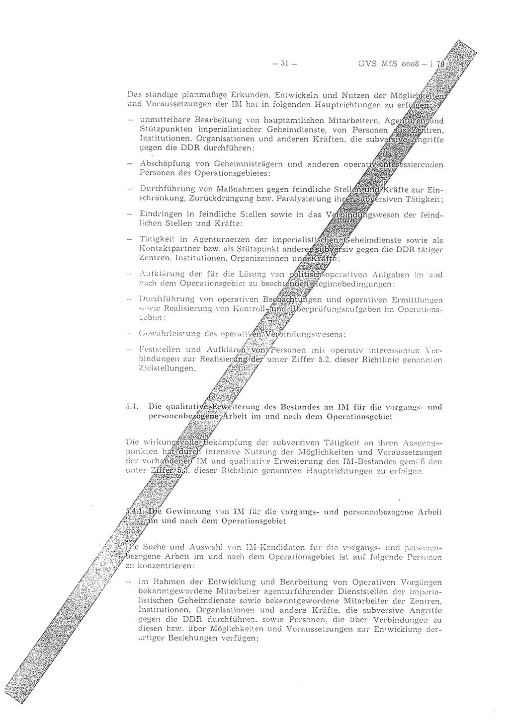 Richtlinie 1/79 für die Arbeit mit Inoffiziellen Mitarbeitern (IM) und Gesellschaftlichen Mitarbeitern für Sicherheit (GMS), Deutsche Demokratische Republik (DDR), Ministerium für Staatssicherheit (MfS), Der Minister (Mielke), Geheime Verschlußsache (GVS) ooo8-1/79, Berlin 1979, Seite 51 (RL 1/79 DDR MfS Min. GVS ooo8-1/79 1979, S. 51)