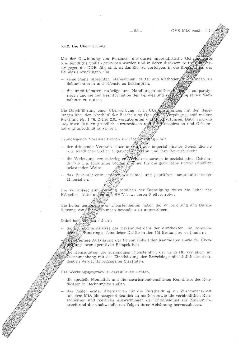 Richtlinie 1/79 für die Arbeit mit Inoffiziellen Mitarbeitern (IM) und Gesellschaftlichen Mitarbeitern für Sicherheit (GMS), Deutsche Demokratische Republik (DDR), Ministerium für Staatssicherheit (MfS), Der Minister (Mielke), Geheime Verschlußsache (GVS) ooo8-1/79, Berlin 1979, Seite 53 (RL 1/79 DDR MfS Min. GVS ooo8-1/79 1979, S. 53)