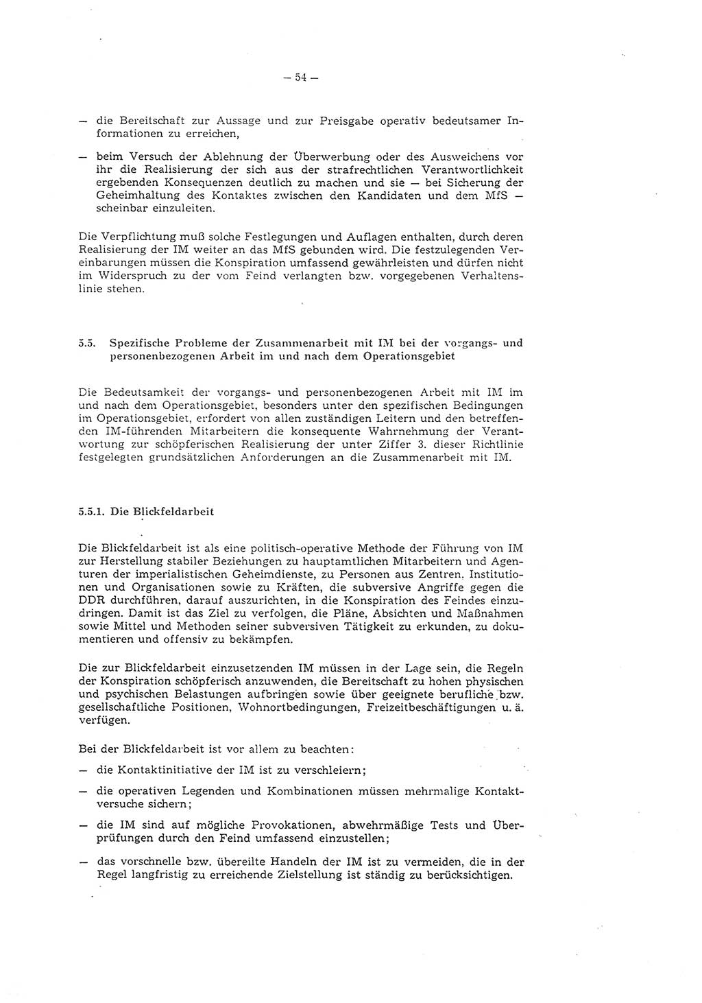 Richtlinie 1/79 für die Arbeit mit Inoffiziellen Mitarbeitern (IM) und Gesellschaftlichen Mitarbeitern für Sicherheit (GMS), Deutsche Demokratische Republik (DDR), Ministerium für Staatssicherheit (MfS), Der Minister (Mielke), Geheime Verschlußsache (GVS) ooo8-1/79, Berlin 1979, Seite 54 (RL 1/79 DDR MfS Min. GVS ooo8-1/79 1979, S. 54)