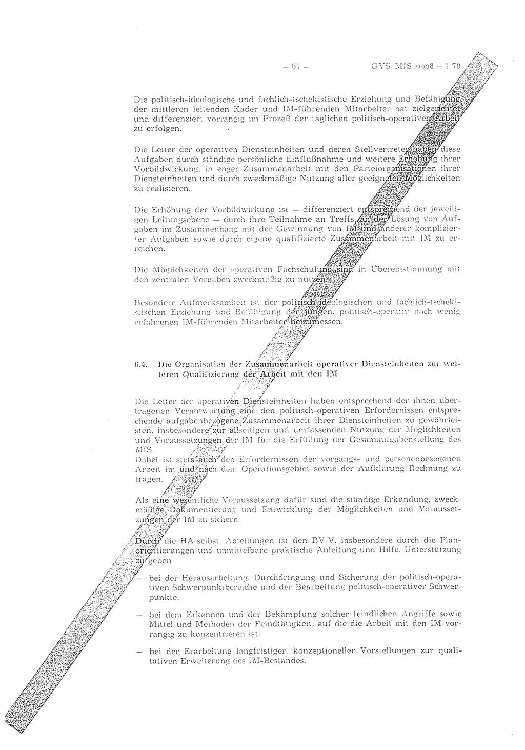 Richtlinie 1/79 für die Arbeit mit Inoffiziellen Mitarbeitern (IM) und Gesellschaftlichen Mitarbeitern für Sicherheit (GMS), Deutsche Demokratische Republik (DDR), Ministerium für Staatssicherheit (MfS), Der Minister (Mielke), Geheime Verschlußsache (GVS) ooo8-1/79, Berlin 1979, Seite 61 (RL 1/79 DDR MfS Min. GVS ooo8-1/79 1979, S. 61)