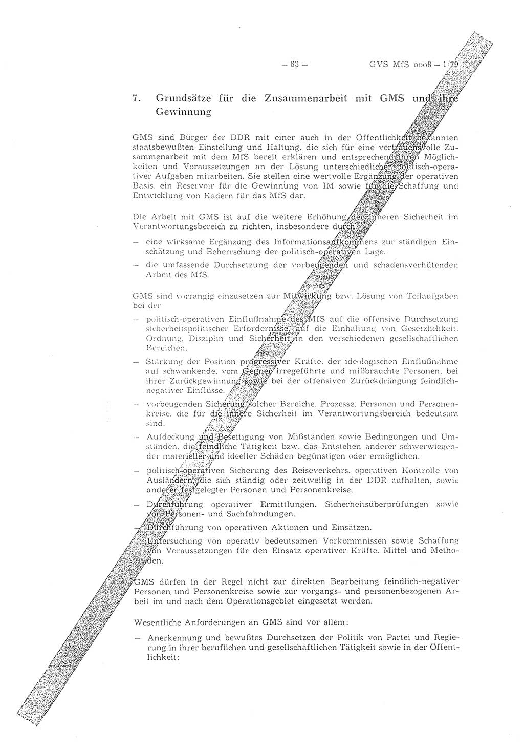 Richtlinie 1/79 für die Arbeit mit Inoffiziellen Mitarbeitern (IM) und Gesellschaftlichen Mitarbeitern für Sicherheit (GMS), Deutsche Demokratische Republik (DDR), Ministerium für Staatssicherheit (MfS), Der Minister (Mielke), Geheime Verschlußsache (GVS) ooo8-1/79, Berlin 1979, Seite 63 (RL 1/79 DDR MfS Min. GVS ooo8-1/79 1979, S. 63)