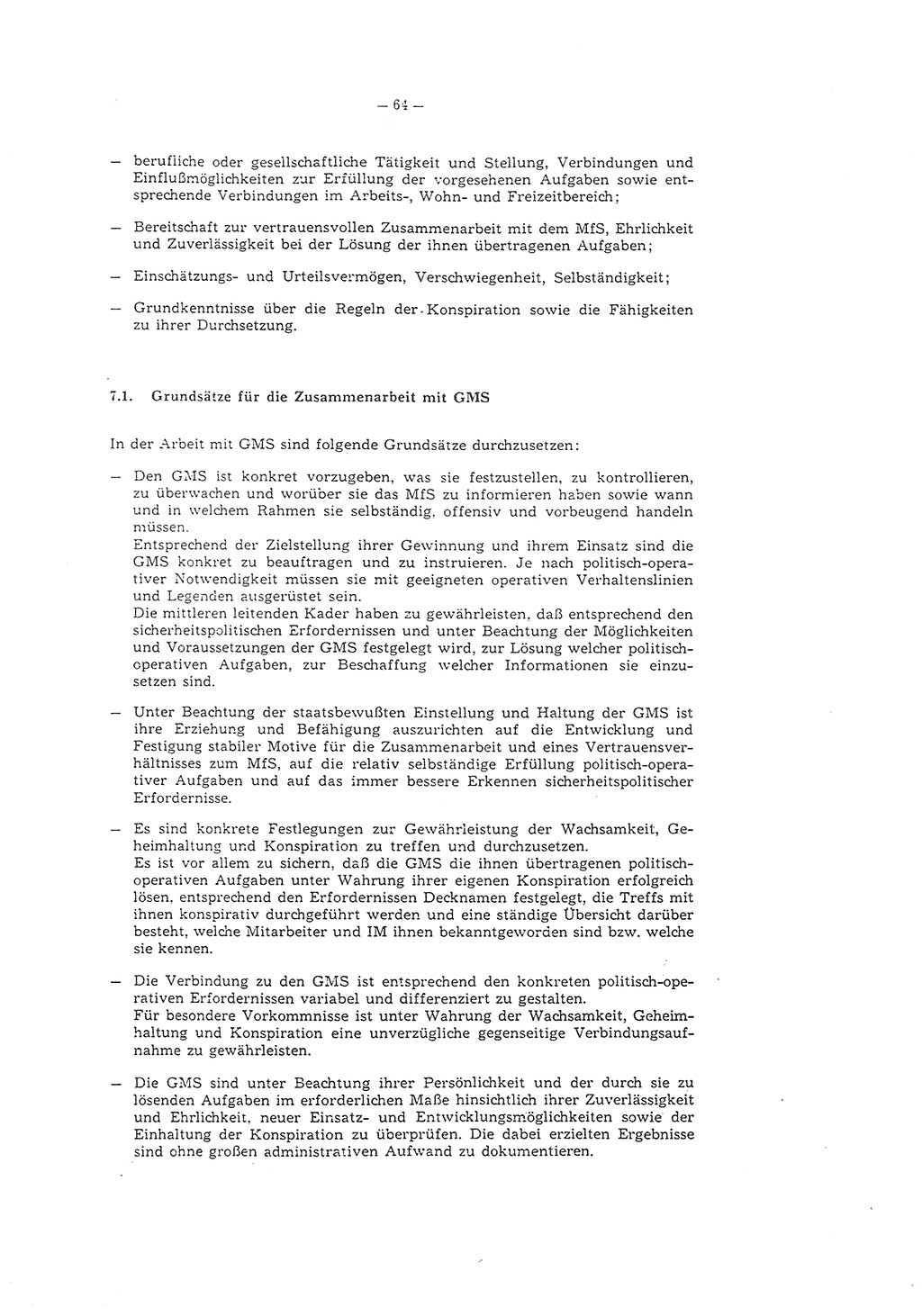 Richtlinie 1/79 für die Arbeit mit Inoffiziellen Mitarbeitern (IM) und Gesellschaftlichen Mitarbeitern für Sicherheit (GMS), Deutsche Demokratische Republik (DDR), Ministerium für Staatssicherheit (MfS), Der Minister (Mielke), Geheime Verschlußsache (GVS) ooo8-1/79, Berlin 1979, Seite 64 (RL 1/79 DDR MfS Min. GVS ooo8-1/79 1979, S. 64)