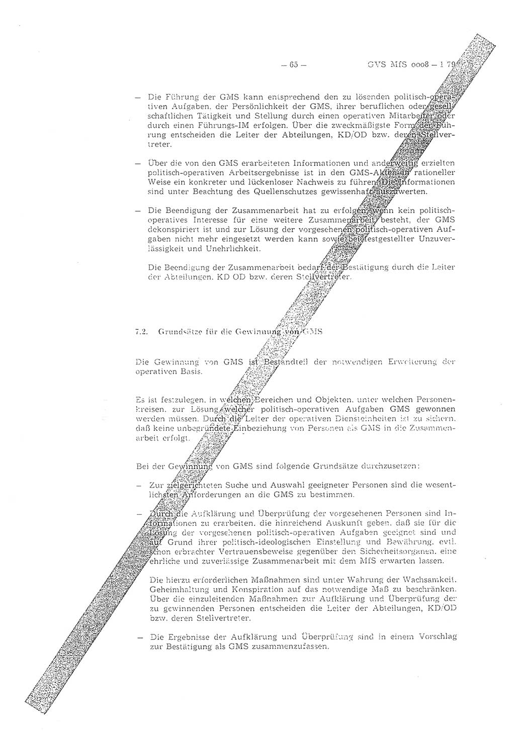 Richtlinie 1/79 für die Arbeit mit Inoffiziellen Mitarbeitern (IM) und Gesellschaftlichen Mitarbeitern für Sicherheit (GMS), Deutsche Demokratische Republik (DDR), Ministerium für Staatssicherheit (MfS), Der Minister (Mielke), Geheime Verschlußsache (GVS) ooo8-1/79, Berlin 1979, Seite 65 (RL 1/79 DDR MfS Min. GVS ooo8-1/79 1979, S. 65)