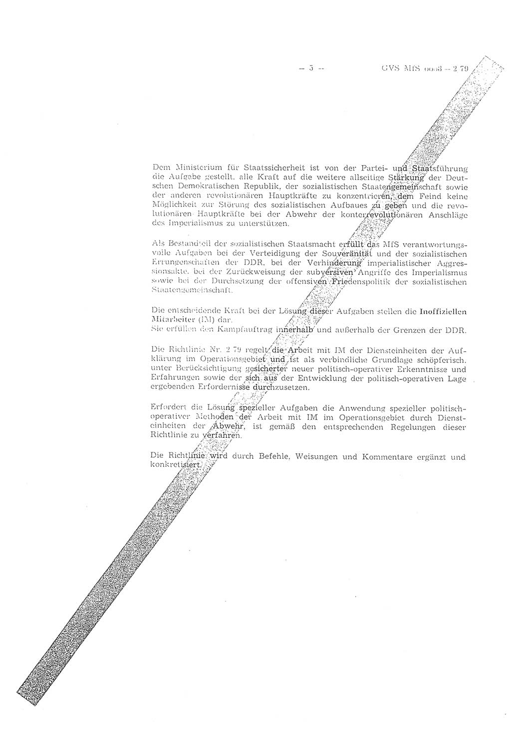 Richtlinie 2/79 für die Arbeit mit Inoffiziellen Mitarbeitern (IM) im Operationsgebiet, Deutsche Demokratische Republik (DDR), Ministerium für Staatssicherheit (MfS), Der Minister (Mielke), Geheime Verschlußsache (GVS) ooo8-2/79, Berlin 1979, Seite 5 (RL 2/79 DDR MfS Min. GVS ooo8-2/79 1979, S. 5)