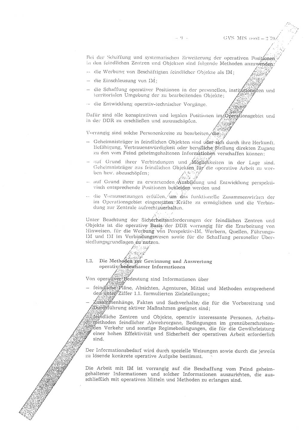 Richtlinie 2/79 für die Arbeit mit Inoffiziellen Mitarbeitern (IM) im Operationsgebiet, Deutsche Demokratische Republik (DDR), Ministerium für Staatssicherheit (MfS), Der Minister (Mielke), Geheime Verschlußsache (GVS) ooo8-2/79, Berlin 1979, Seite 9 (RL 2/79 DDR MfS Min. GVS ooo8-2/79 1979, S. 9)