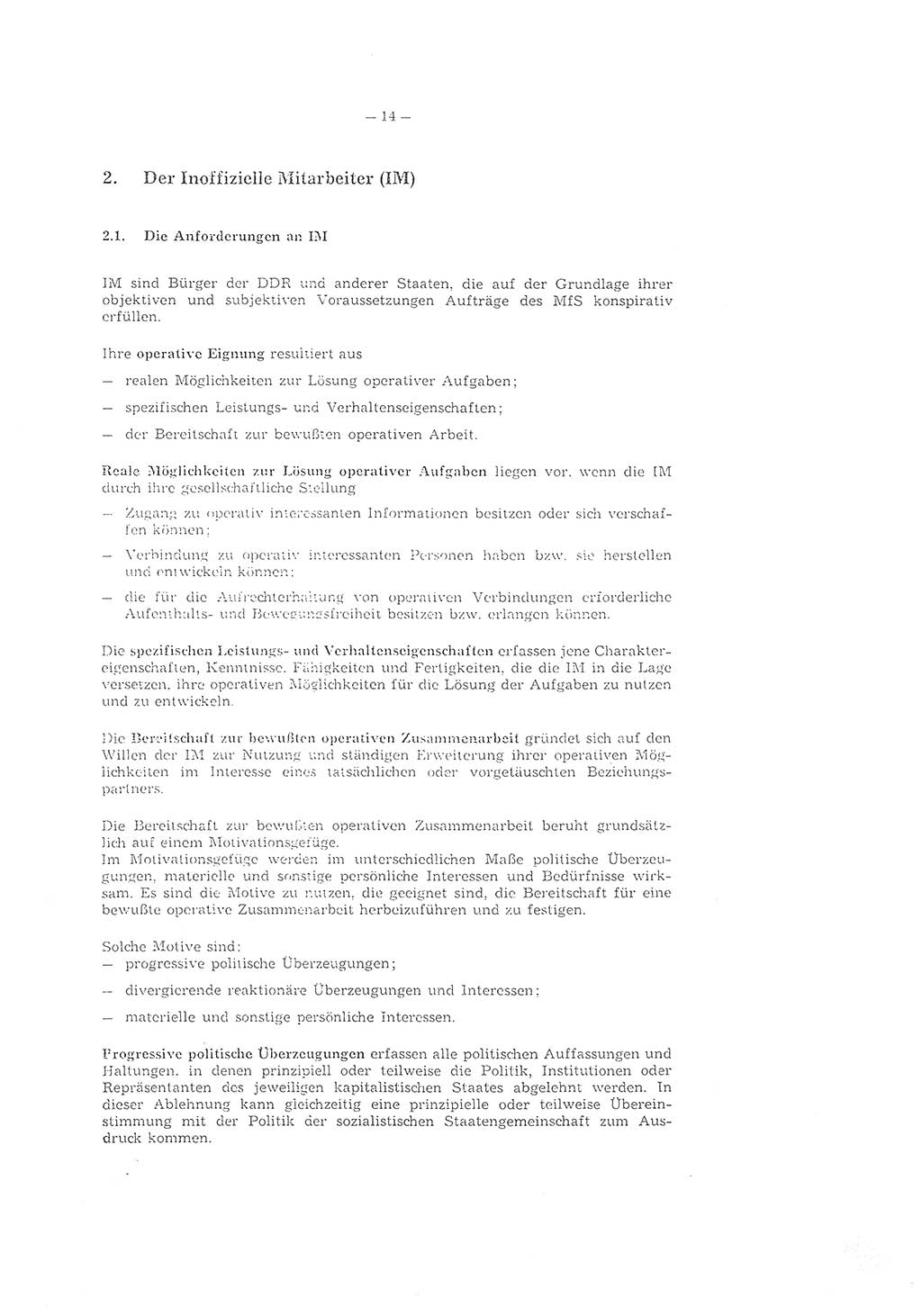 Richtlinie 2/79 für die Arbeit mit Inoffiziellen Mitarbeitern (IM) im Operationsgebiet, Deutsche Demokratische Republik (DDR), Ministerium für Staatssicherheit (MfS), Der Minister (Mielke), Geheime Verschlußsache (GVS) ooo8-2/79, Berlin 1979, Seite 14 (RL 2/79 DDR MfS Min. GVS ooo8-2/79 1979, S. 14)