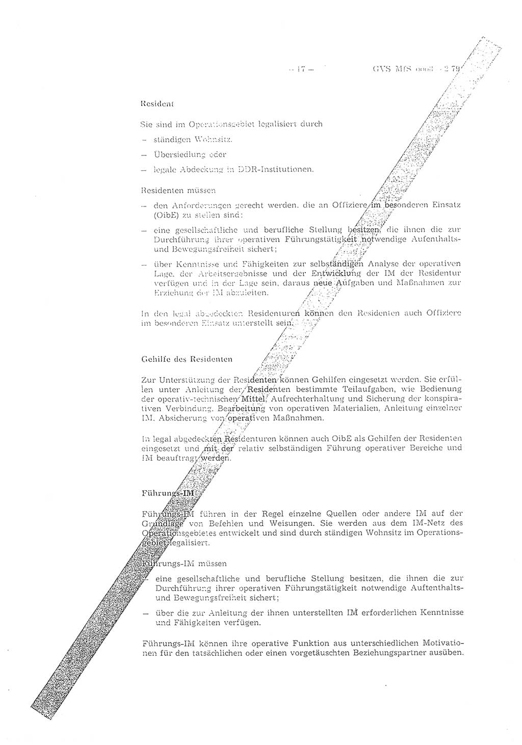 Richtlinie 2/79 für die Arbeit mit Inoffiziellen Mitarbeitern (IM) im Operationsgebiet, Deutsche Demokratische Republik (DDR), Ministerium für Staatssicherheit (MfS), Der Minister (Mielke), Geheime Verschlußsache (GVS) ooo8-2/79, Berlin 1979, Seite 17 (RL 2/79 DDR MfS Min. GVS ooo8-2/79 1979, S. 17)