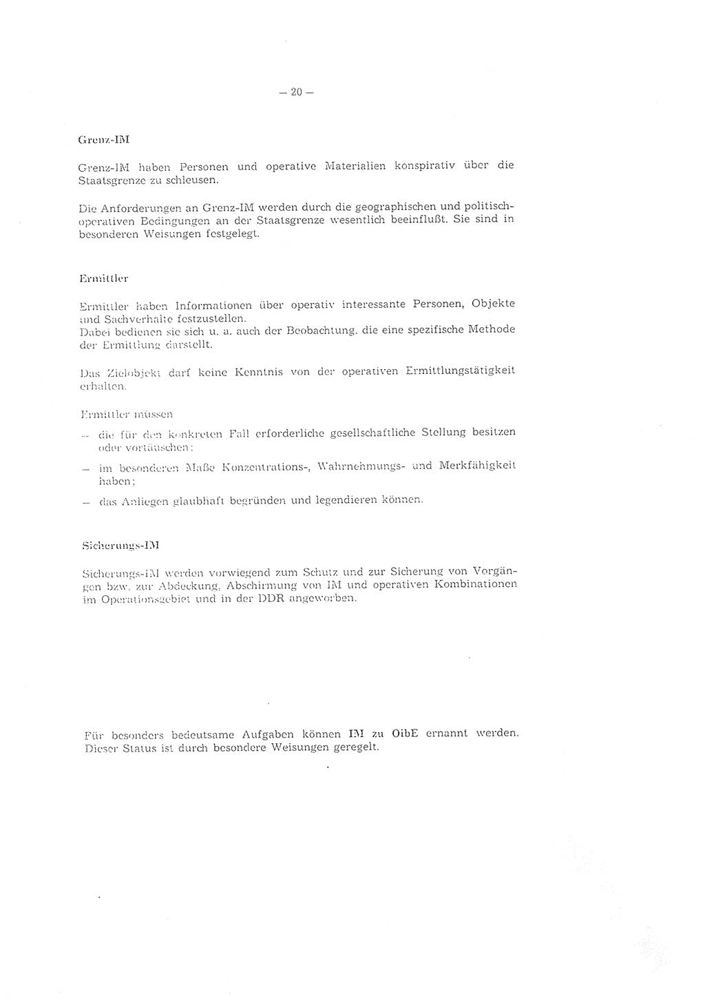 Richtlinie 2/79 für die Arbeit mit Inoffiziellen Mitarbeitern (IM) im Operationsgebiet, Deutsche Demokratische Republik (DDR), Ministerium für Staatssicherheit (MfS), Der Minister (Mielke), Geheime Verschlußsache (GVS) ooo8-2/79, Berlin 1979, Seite 20 (RL 2/79 DDR MfS Min. GVS ooo8-2/79 1979, S. 20)