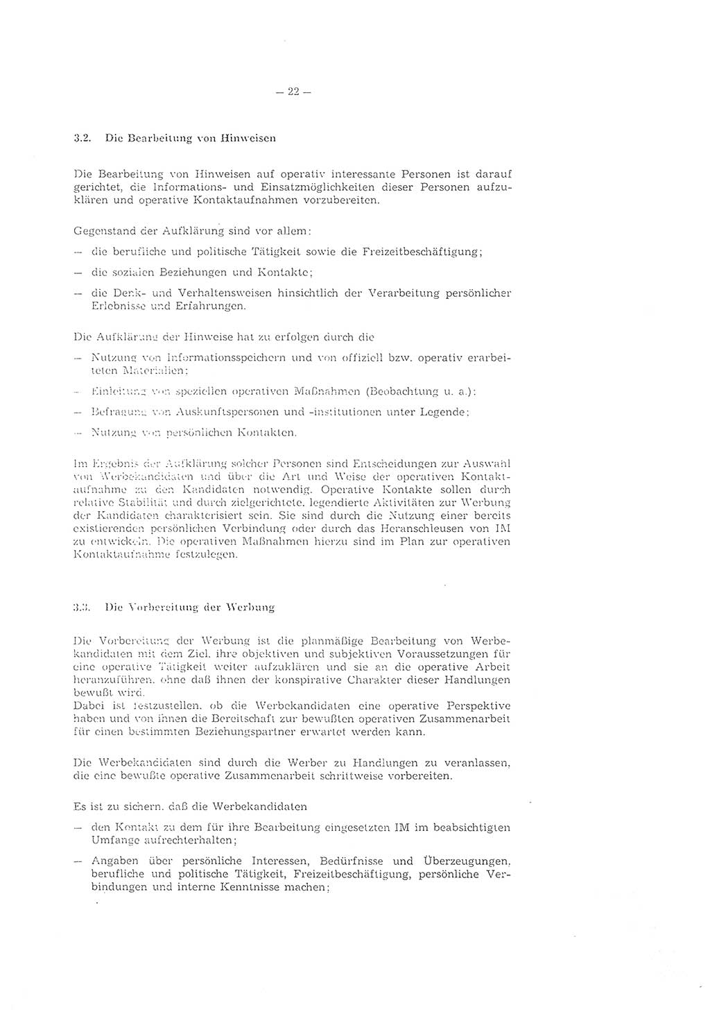 Richtlinie 2/79 für die Arbeit mit Inoffiziellen Mitarbeitern (IM) im Operationsgebiet, Deutsche Demokratische Republik (DDR), Ministerium für Staatssicherheit (MfS), Der Minister (Mielke), Geheime Verschlußsache (GVS) ooo8-2/79, Berlin 1979, Seite 22 (RL 2/79 DDR MfS Min. GVS ooo8-2/79 1979, S. 22)