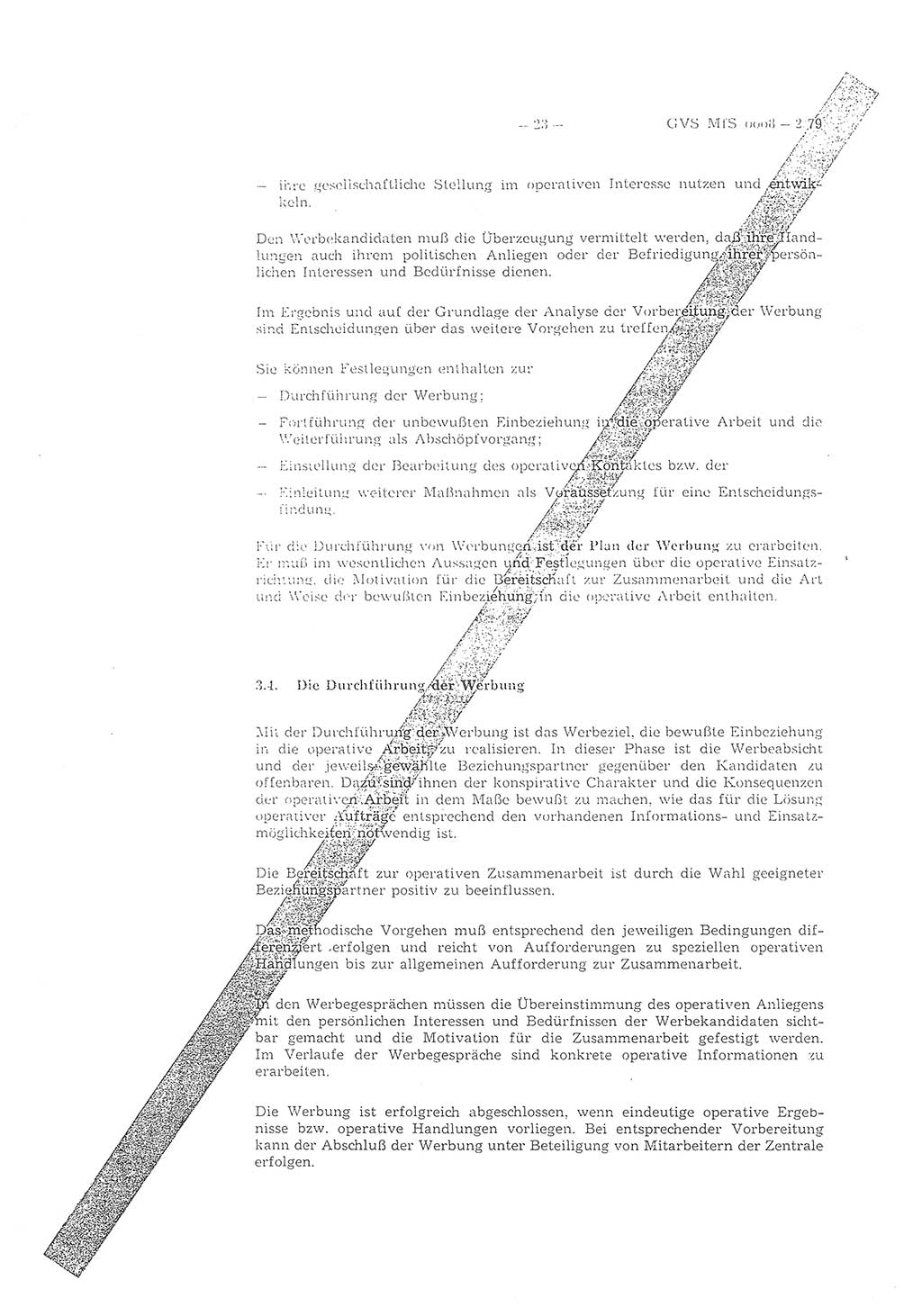 Richtlinie 2/79 für die Arbeit mit Inoffiziellen Mitarbeitern (IM) im Operationsgebiet, Deutsche Demokratische Republik (DDR), Ministerium für Staatssicherheit (MfS), Der Minister (Mielke), Geheime Verschlußsache (GVS) ooo8-2/79, Berlin 1979, Seite 23 (RL 2/79 DDR MfS Min. GVS ooo8-2/79 1979, S. 23)