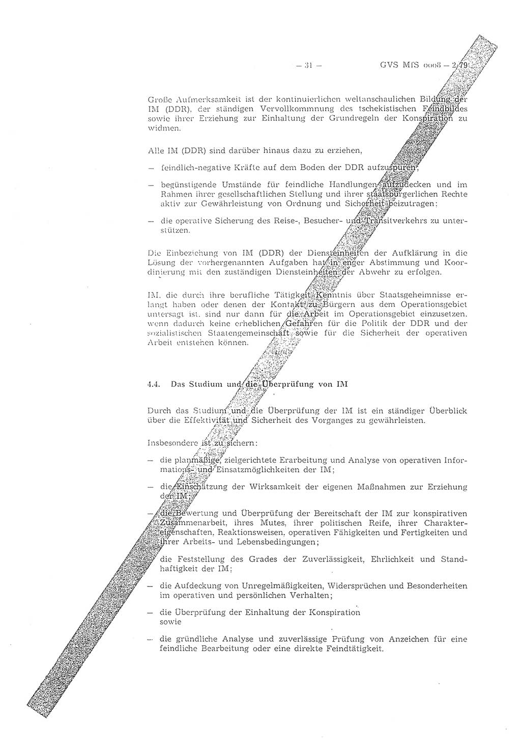 Richtlinie 2/79 für die Arbeit mit Inoffiziellen Mitarbeitern (IM) im Operationsgebiet, Deutsche Demokratische Republik (DDR), Ministerium für Staatssicherheit (MfS), Der Minister (Mielke), Geheime Verschlußsache (GVS) ooo8-2/79, Berlin 1979, Seite 31 (RL 2/79 DDR MfS Min. GVS ooo8-2/79 1979, S. 31)