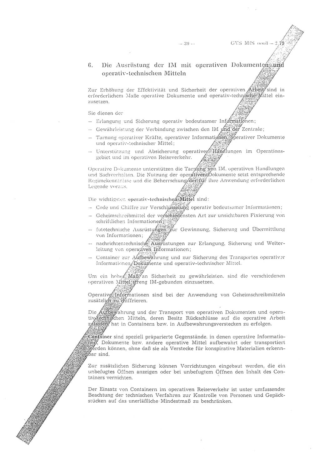 Richtlinie 2/79 für die Arbeit mit Inoffiziellen Mitarbeitern (IM) im Operationsgebiet, Deutsche Demokratische Republik (DDR), Ministerium für Staatssicherheit (MfS), Der Minister (Mielke), Geheime Verschlußsache (GVS) ooo8-2/79, Berlin 1979, Seite 39 (RL 2/79 DDR MfS Min. GVS ooo8-2/79 1979, S. 39)