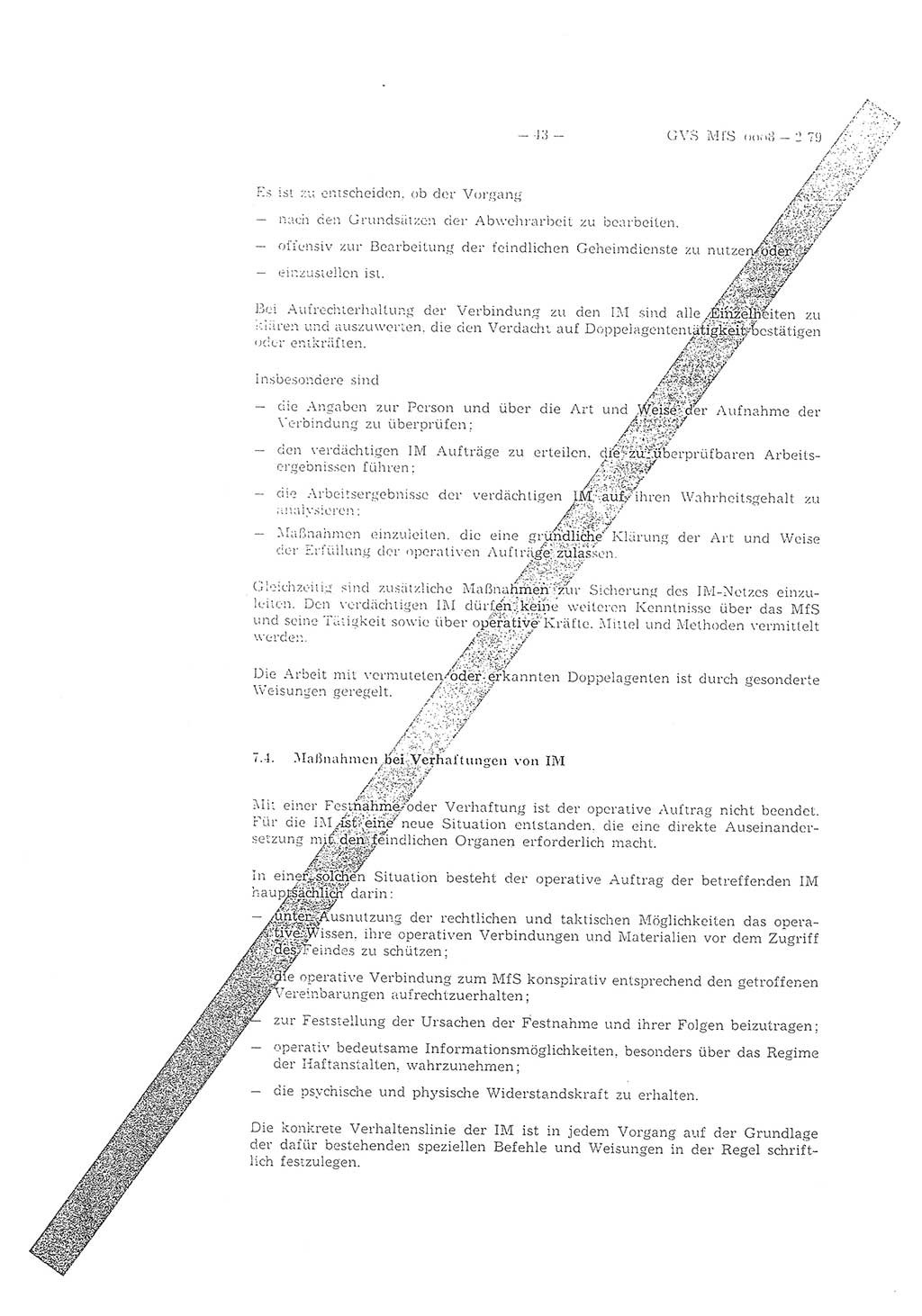 Richtlinie 2/79 für die Arbeit mit Inoffiziellen Mitarbeitern (IM) im Operationsgebiet, Deutsche Demokratische Republik (DDR), Ministerium für Staatssicherheit (MfS), Der Minister (Mielke), Geheime Verschlußsache (GVS) ooo8-2/79, Berlin 1979, Seite 43 (RL 2/79 DDR MfS Min. GVS ooo8-2/79 1979, S. 43)