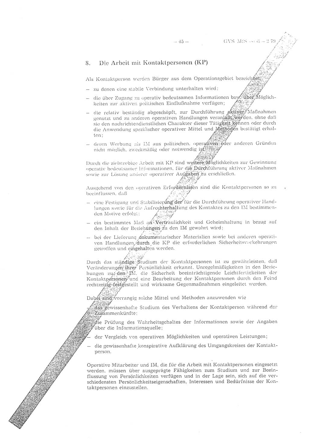 Richtlinie 2/79 für die Arbeit mit Inoffiziellen Mitarbeitern (IM) im Operationsgebiet, Deutsche Demokratische Republik (DDR), Ministerium für Staatssicherheit (MfS), Der Minister (Mielke), Geheime Verschlußsache (GVS) ooo8-2/79, Berlin 1979, Seite 45 (RL 2/79 DDR MfS Min. GVS ooo8-2/79 1979, S. 45)