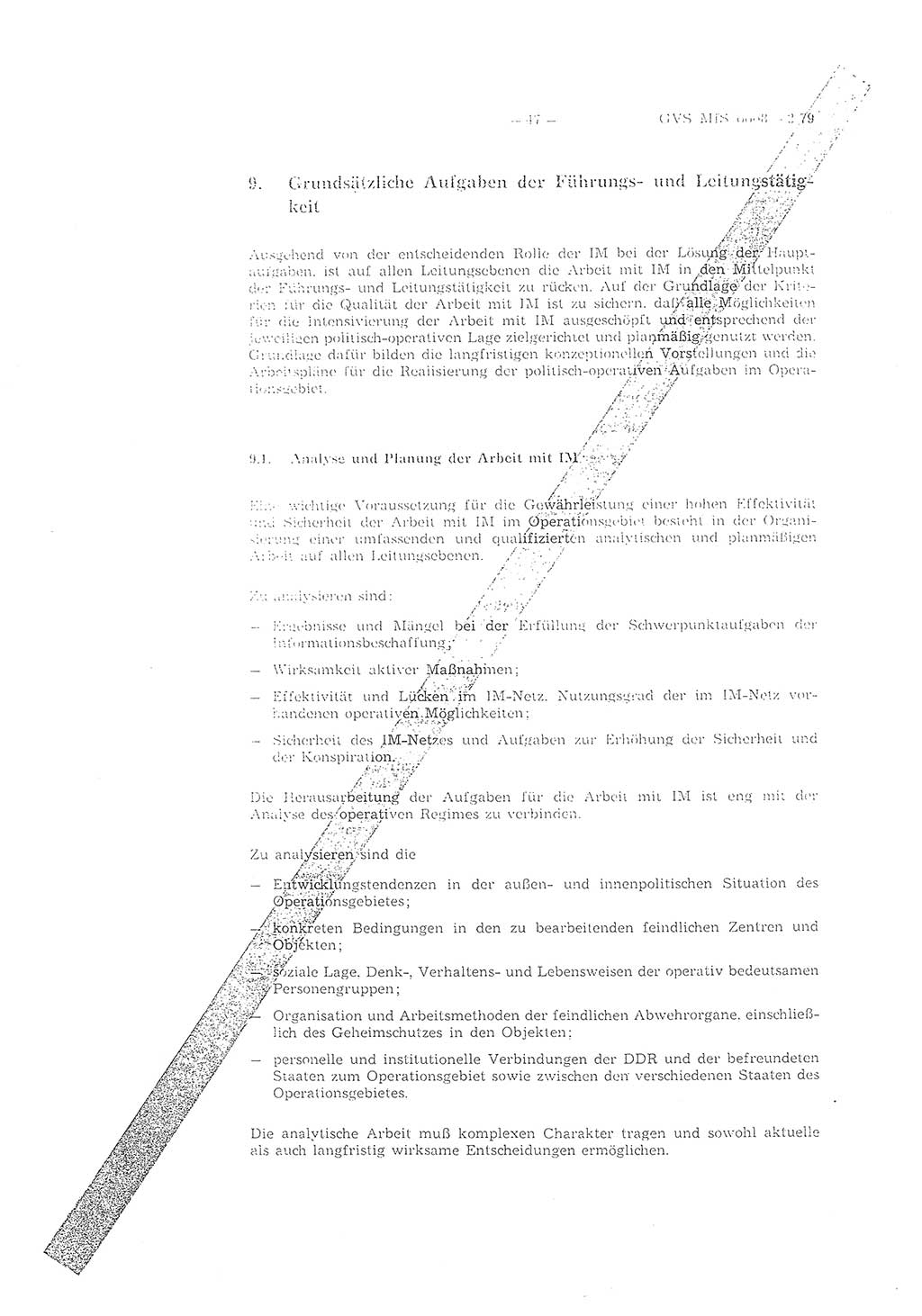 Richtlinie 2/79 für die Arbeit mit Inoffiziellen Mitarbeitern (IM) im Operationsgebiet, Deutsche Demokratische Republik (DDR), Ministerium für Staatssicherheit (MfS), Der Minister (Mielke), Geheime Verschlußsache (GVS) ooo8-2/79, Berlin 1979, Seite 47 (RL 2/79 DDR MfS Min. GVS ooo8-2/79 1979, S. 47)