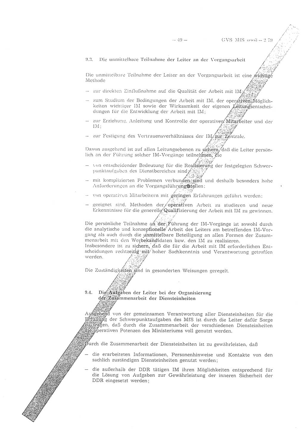 Richtlinie 2/79 für die Arbeit mit Inoffiziellen Mitarbeitern (IM) im Operationsgebiet, Deutsche Demokratische Republik (DDR), Ministerium für Staatssicherheit (MfS), Der Minister (Mielke), Geheime Verschlußsache (GVS) ooo8-2/79, Berlin 1979, Seite 49 (RL 2/79 DDR MfS Min. GVS ooo8-2/79 1979, S. 49)