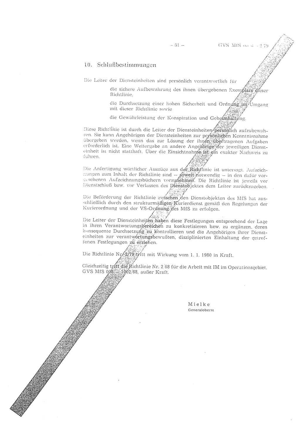 Richtlinie 2/79 für die Arbeit mit Inoffiziellen Mitarbeitern (IM) im Operationsgebiet, Deutsche Demokratische Republik (DDR), Ministerium für Staatssicherheit (MfS), Der Minister (Mielke), Geheime Verschlußsache (GVS) ooo8-2/79, Berlin 1979, Seite 51 (RL 2/79 DDR MfS Min. GVS ooo8-2/79 1979, S. 51)