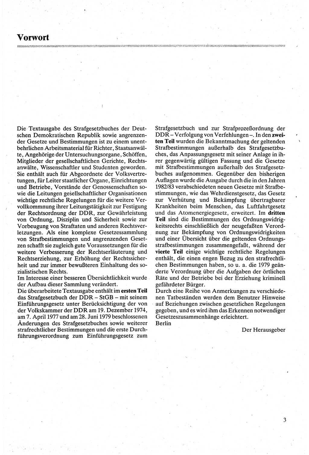 Strafgesetzbuch (StGB) der Deutschen Demokratischen Republik (DDR) sowie angrenzende Gesetze und Bestimmungen 1979, Seite 3 (StGB DDR Ges. Best. 1979, S. 3)