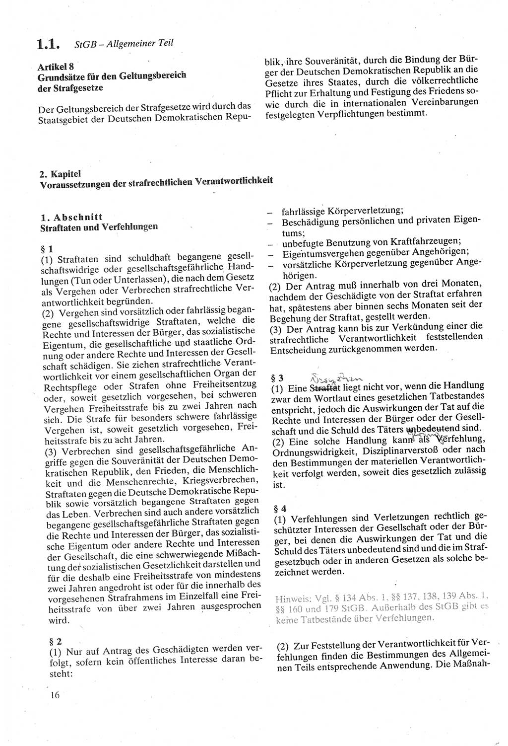 Strafgesetzbuch (StGB) der Deutschen Demokratischen Republik (DDR) sowie angrenzende Gesetze und Bestimmungen 1979, Seite 16 (StGB DDR Ges. Best. 1979, S. 16)