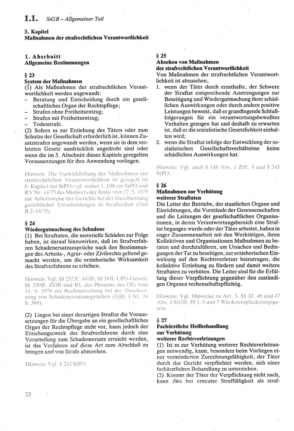 Strafgesetzbuch (StGB) der Deutschen Demokratischen Republik (DDR) sowie angrenzende Gesetze und Bestimmungen 1979, Seite 22 (StGB DDR Ges. Best. 1979, S. 22)