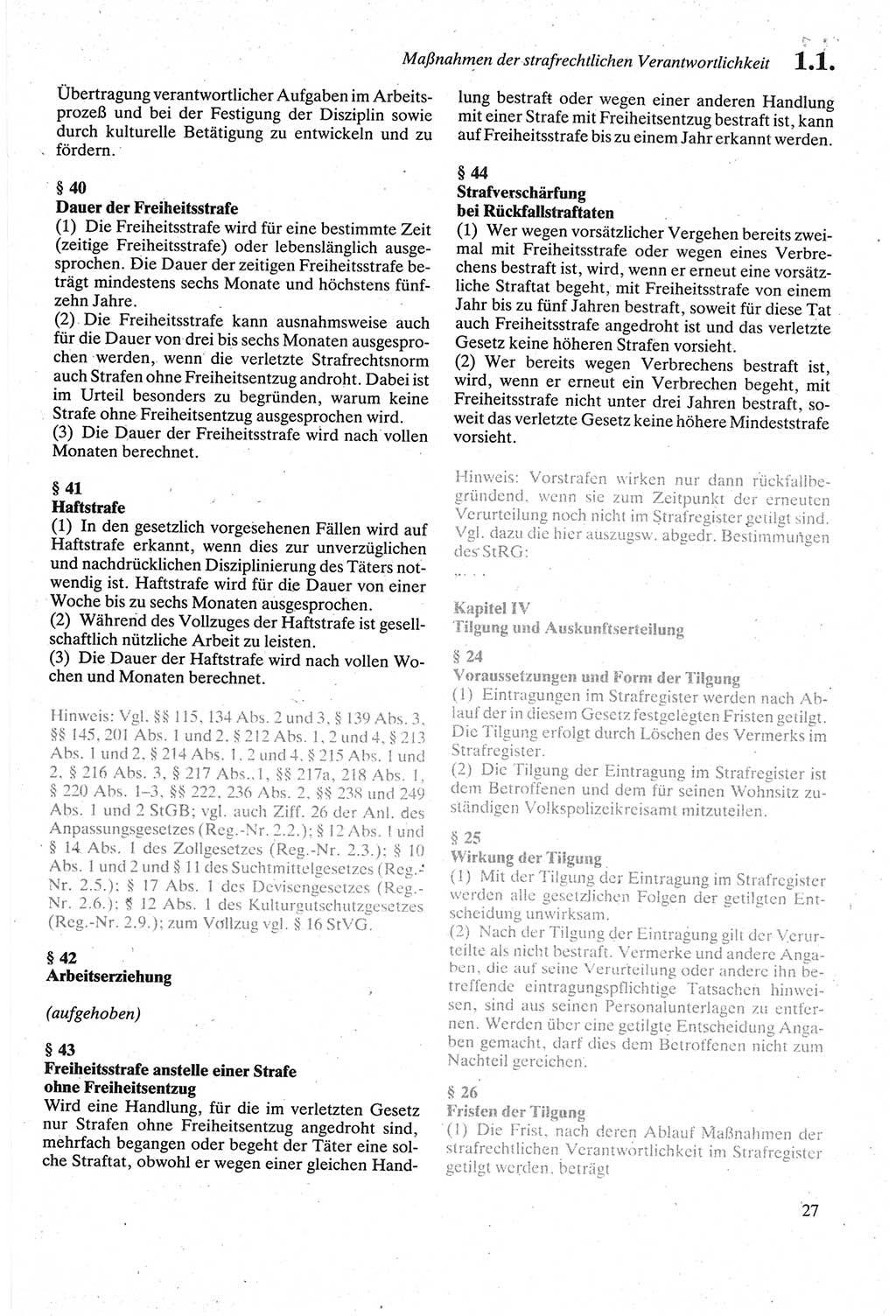 Strafgesetzbuch (StGB) der Deutschen Demokratischen Republik (DDR) sowie angrenzende Gesetze und Bestimmungen 1979, Seite 27 (StGB DDR Ges. Best. 1979, S. 27)