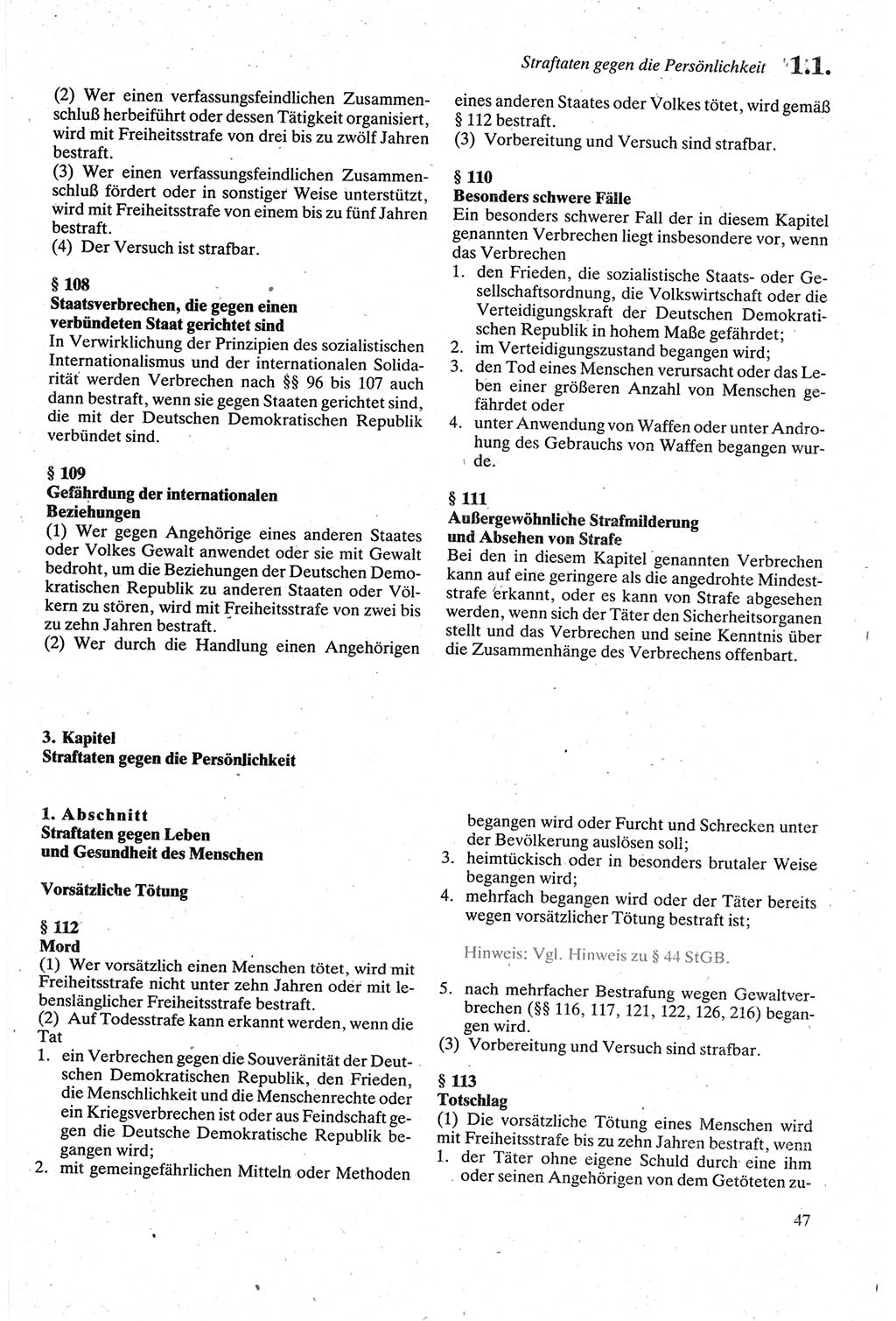 Strafgesetzbuch (StGB) der Deutschen Demokratischen Republik (DDR) sowie angrenzende Gesetze und Bestimmungen 1979, Seite 47 (StGB DDR Ges. Best. 1979, S. 47)