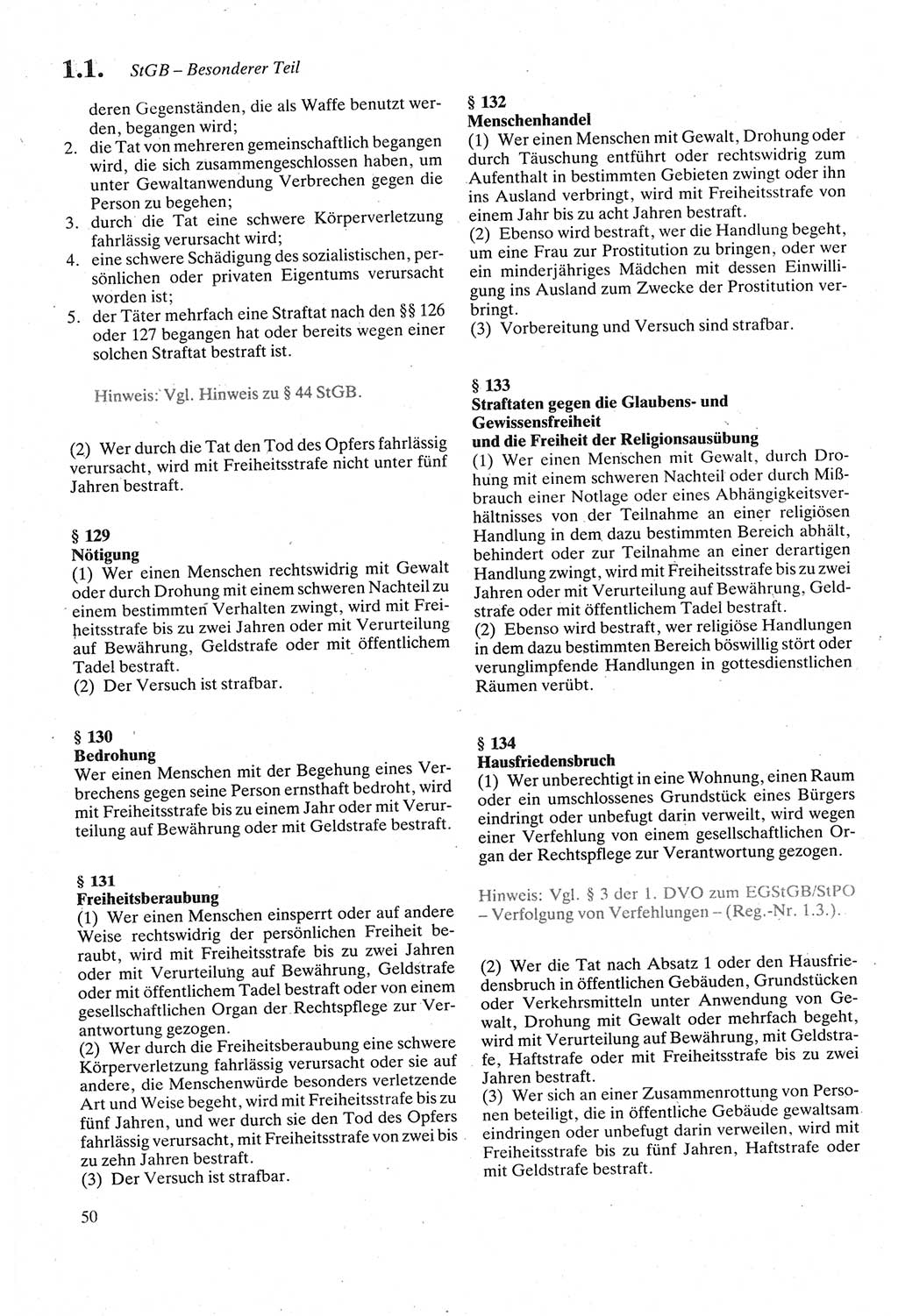 Strafgesetzbuch (StGB) der Deutschen Demokratischen Republik (DDR) sowie angrenzende Gesetze und Bestimmungen 1979, Seite 50 (StGB DDR Ges. Best. 1979, S. 50)