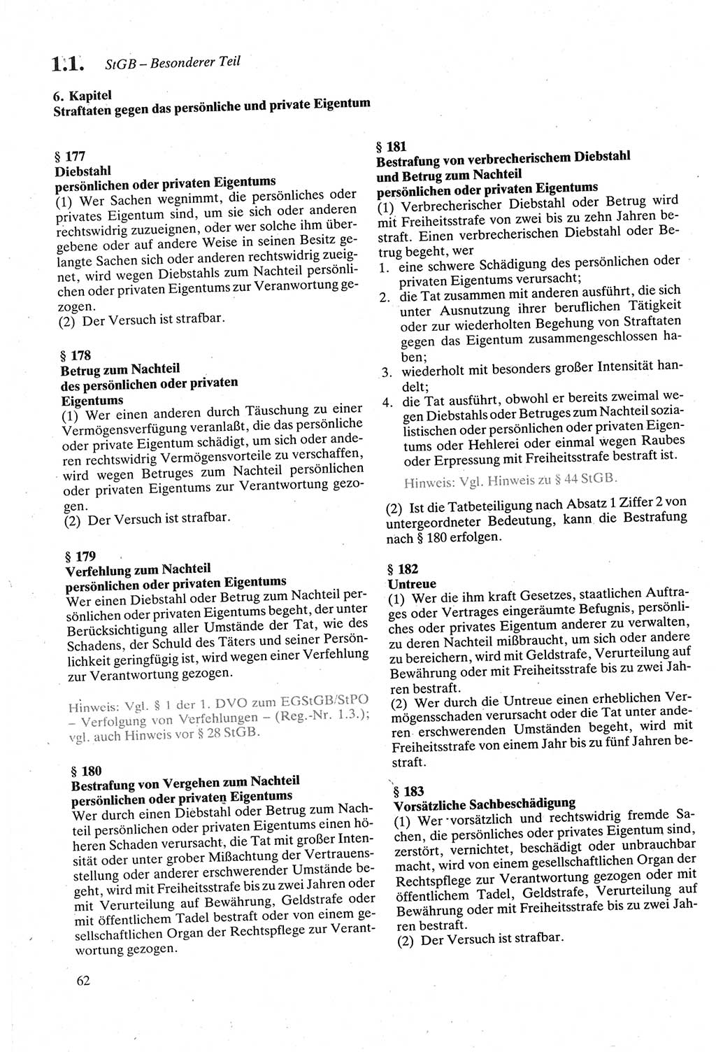 Strafgesetzbuch (StGB) der Deutschen Demokratischen Republik (DDR) sowie angrenzende Gesetze und Bestimmungen 1979, Seite 62 (StGB DDR Ges. Best. 1979, S. 62)