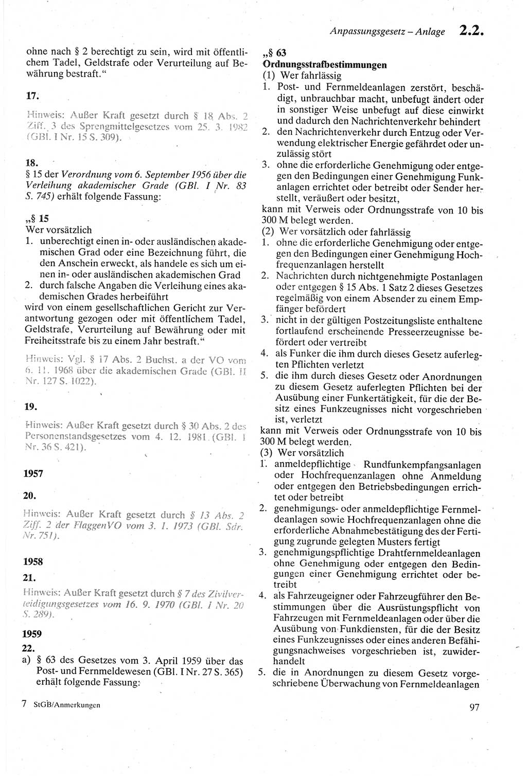 Strafgesetzbuch (StGB) der Deutschen Demokratischen Republik (DDR) sowie angrenzende Gesetze und Bestimmungen 1979, Seite 97 (StGB DDR Ges. Best. 1979, S. 97)
