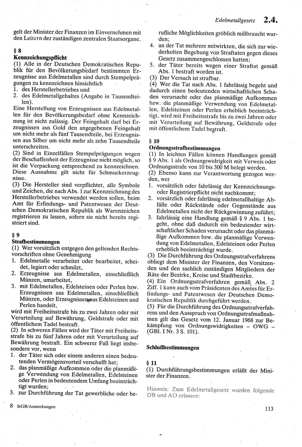 Strafgesetzbuch (StGB) der Deutschen Demokratischen Republik (DDR) sowie angrenzende Gesetze und Bestimmungen 1979, Seite 113 (StGB DDR Ges. Best. 1979, S. 113)