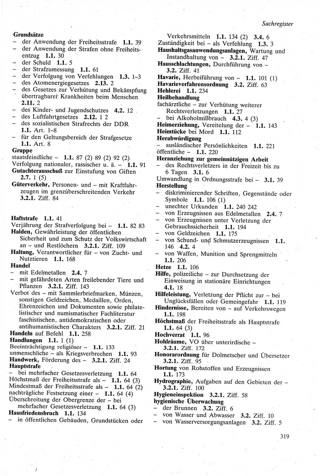 Strafgesetzbuch (StGB) der Deutschen Demokratischen Republik (DDR) sowie angrenzende Gesetze und Bestimmungen 1979, Seite 319 (StGB DDR Ges. Best. 1979, S. 319)