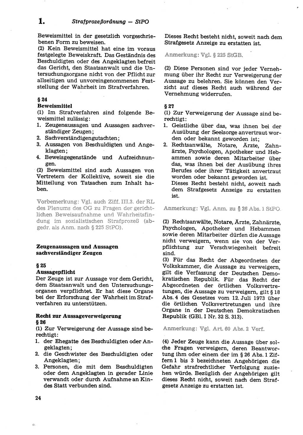 Strafprozeßordnung (StPO) der Deutschen Demokratischen Republik (DDR) sowie angrenzende Gesetze und Bestimmungen 1979, Seite 24 (StPO DDR Ges. Best. 1979, S. 24)