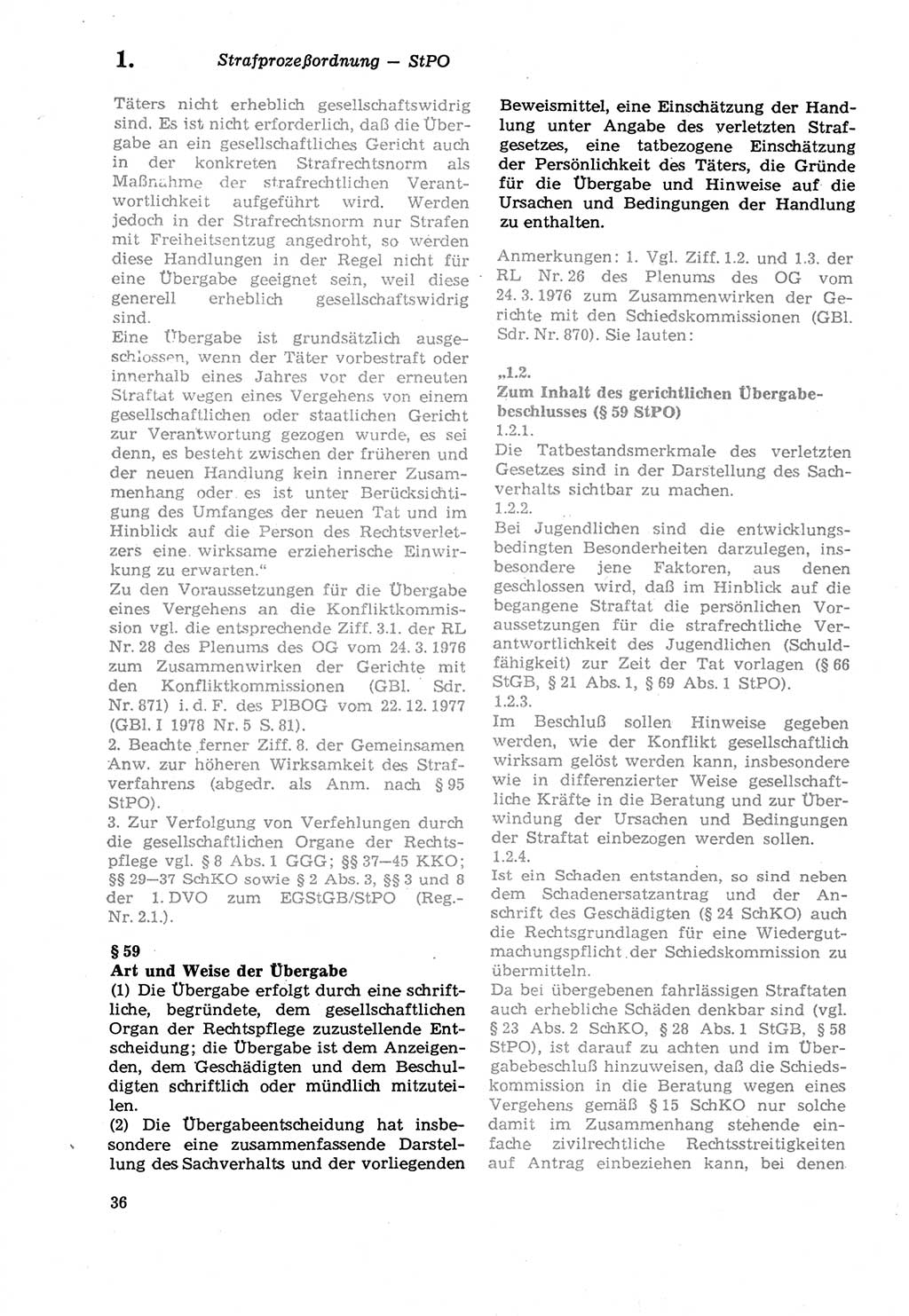 Strafprozeßordnung (StPO) der Deutschen Demokratischen Republik (DDR) sowie angrenzende Gesetze und Bestimmungen 1979, Seite 36 (StPO DDR Ges. Best. 1979, S. 36)