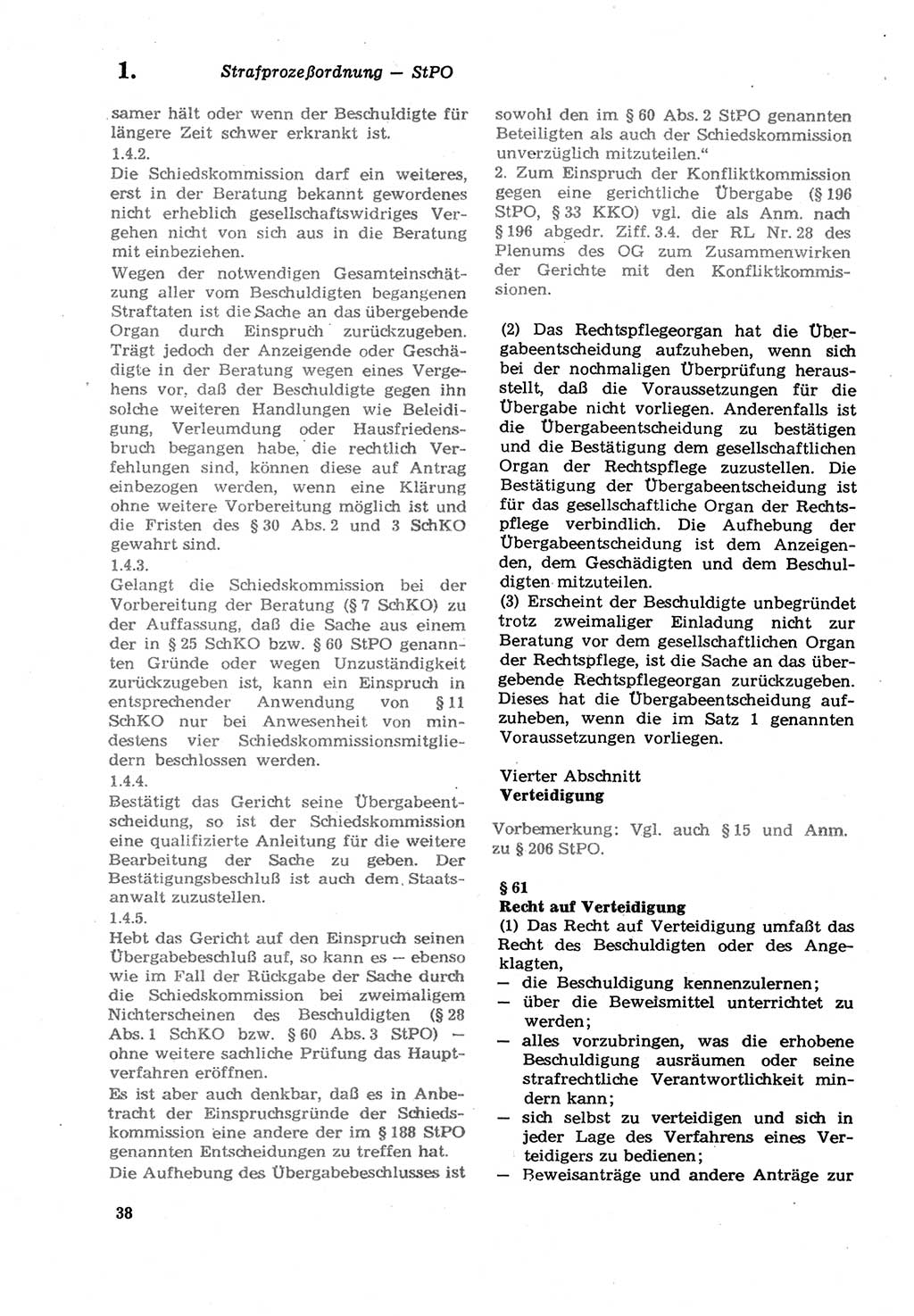 Strafprozeßordnung (StPO) der Deutschen Demokratischen Republik (DDR) sowie angrenzende Gesetze und Bestimmungen 1979, Seite 38 (StPO DDR Ges. Best. 1979, S. 38)