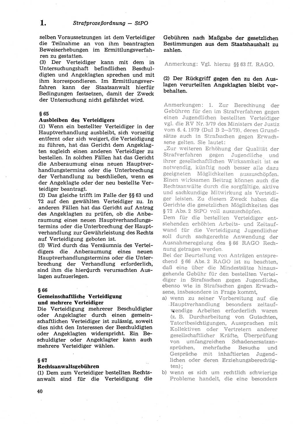 Strafprozeßordnung (StPO) der Deutschen Demokratischen Republik (DDR) sowie angrenzende Gesetze und Bestimmungen 1979, Seite 40 (StPO DDR Ges. Best. 1979, S. 40)