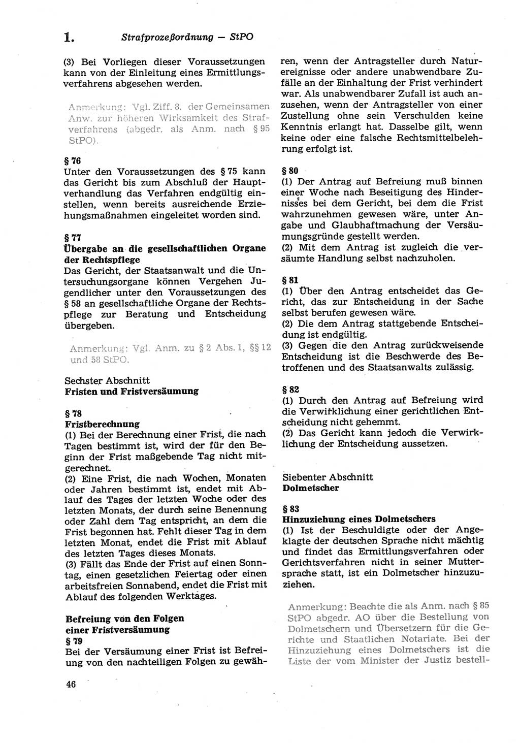 Strafprozeßordnung (StPO) der Deutschen Demokratischen Republik (DDR) sowie angrenzende Gesetze und Bestimmungen 1979, Seite 46 (StPO DDR Ges. Best. 1979, S. 46)