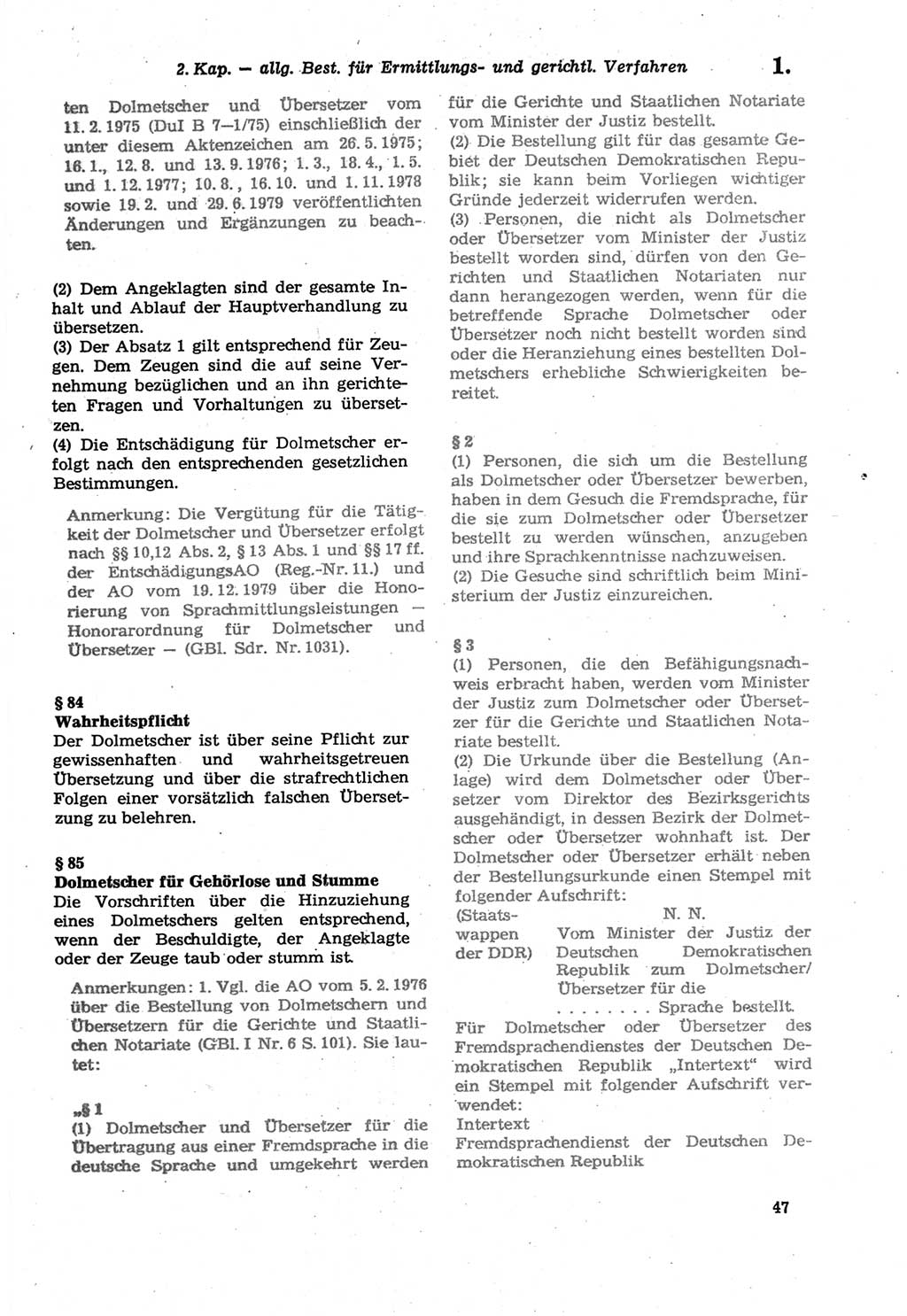 Strafprozeßordnung (StPO) der Deutschen Demokratischen Republik (DDR) sowie angrenzende Gesetze und Bestimmungen 1979, Seite 47 (StPO DDR Ges. Best. 1979, S. 47)