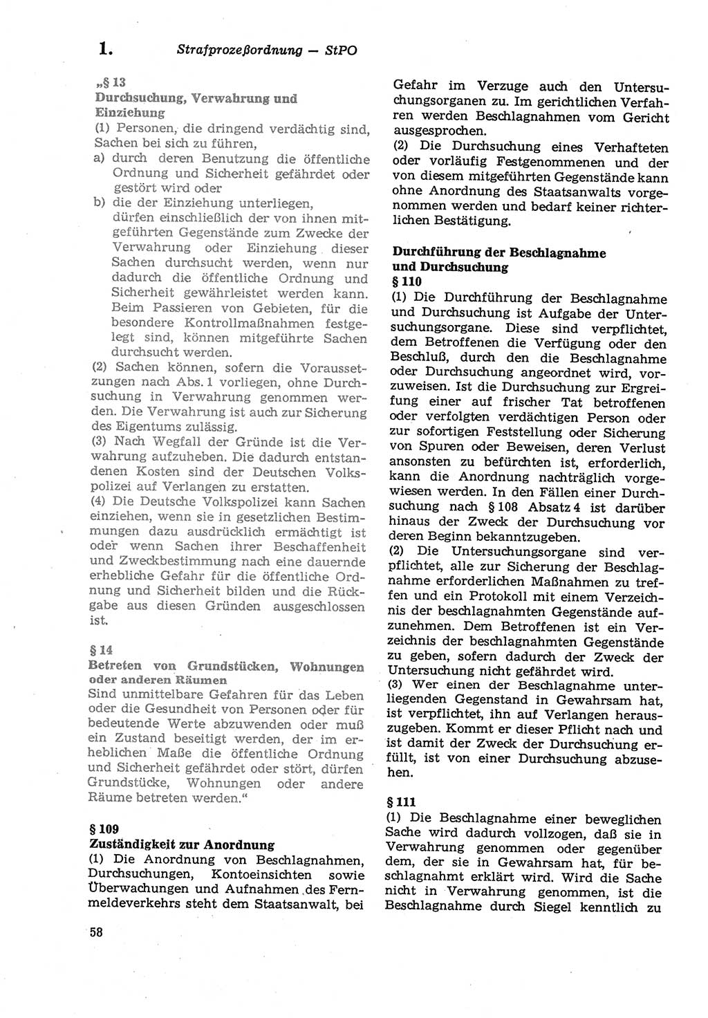 Strafprozeßordnung (StPO) der Deutschen Demokratischen Republik (DDR) sowie angrenzende Gesetze und Bestimmungen 1979, Seite 58 (StPO DDR Ges. Best. 1979, S. 58)