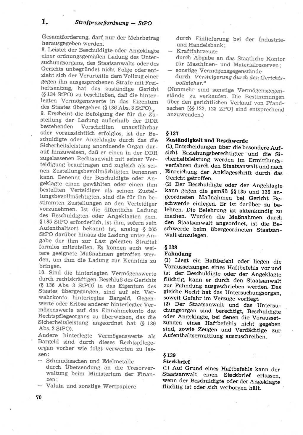 Strafprozeßordnung (StPO) der Deutschen Demokratischen Republik (DDR) sowie angrenzende Gesetze und Bestimmungen 1979, Seite 70 (StPO DDR Ges. Best. 1979, S. 70)