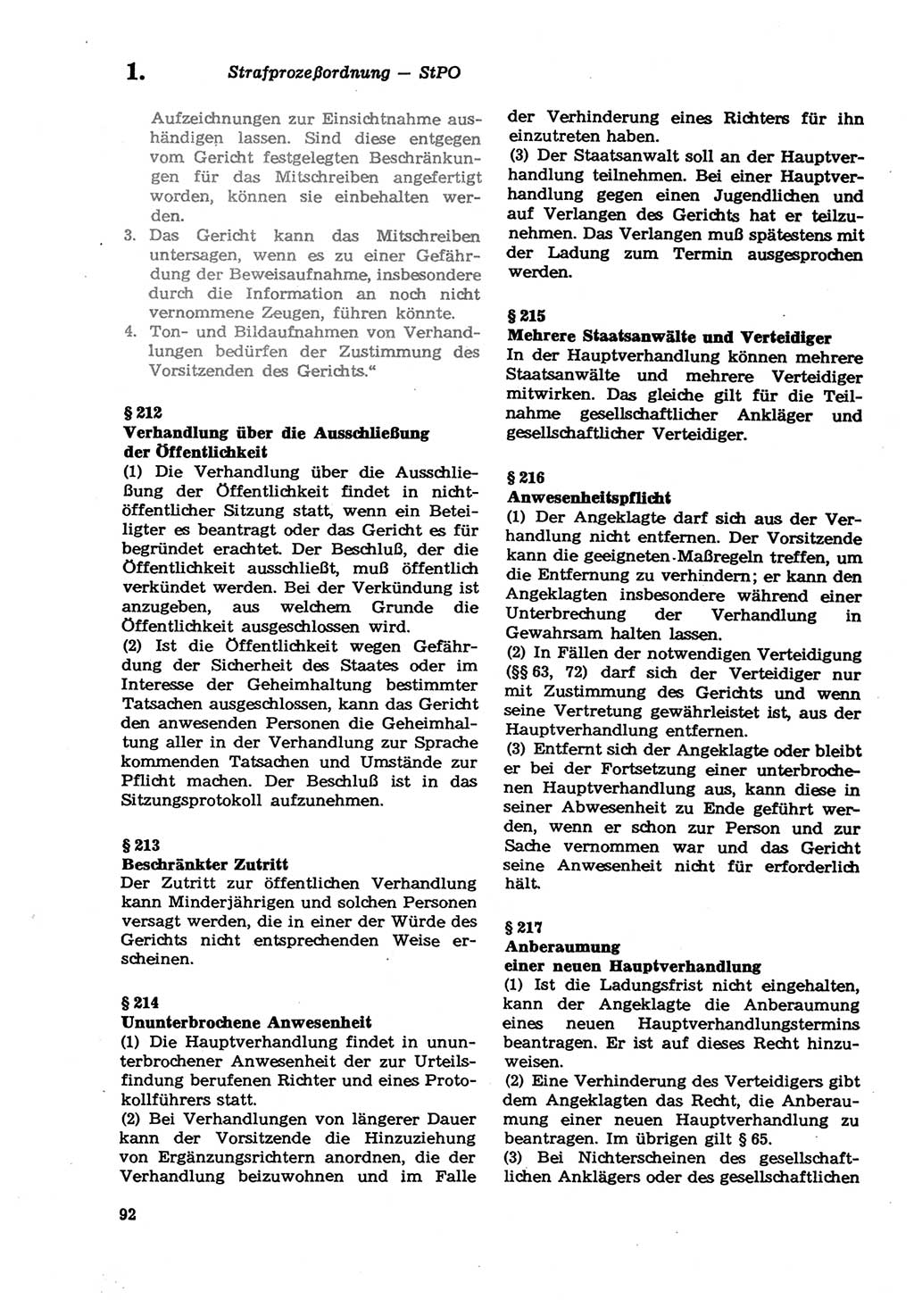 Strafprozeßordnung (StPO) der Deutschen Demokratischen Republik (DDR) sowie angrenzende Gesetze und Bestimmungen 1979, Seite 92 (StPO DDR Ges. Best. 1979, S. 92)