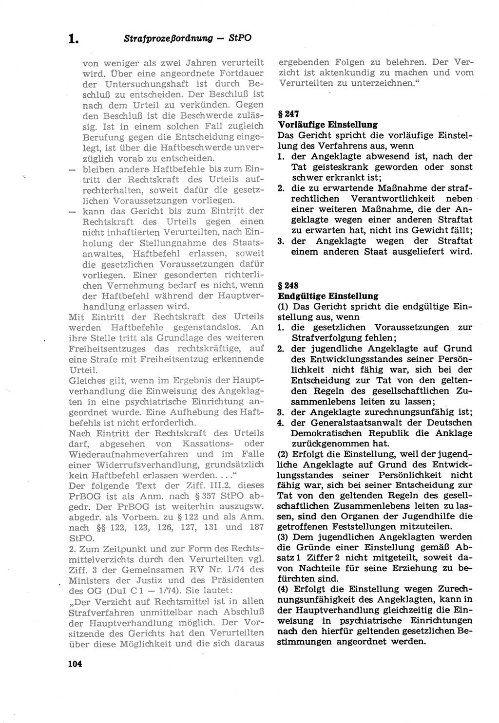 Strafprozeßordnung (StPO) der Deutschen Demokratischen Republik (DDR) sowie angrenzende Gesetze und Bestimmungen 1979, Seite 104 (StPO DDR Ges. Best. 1979, S. 104)