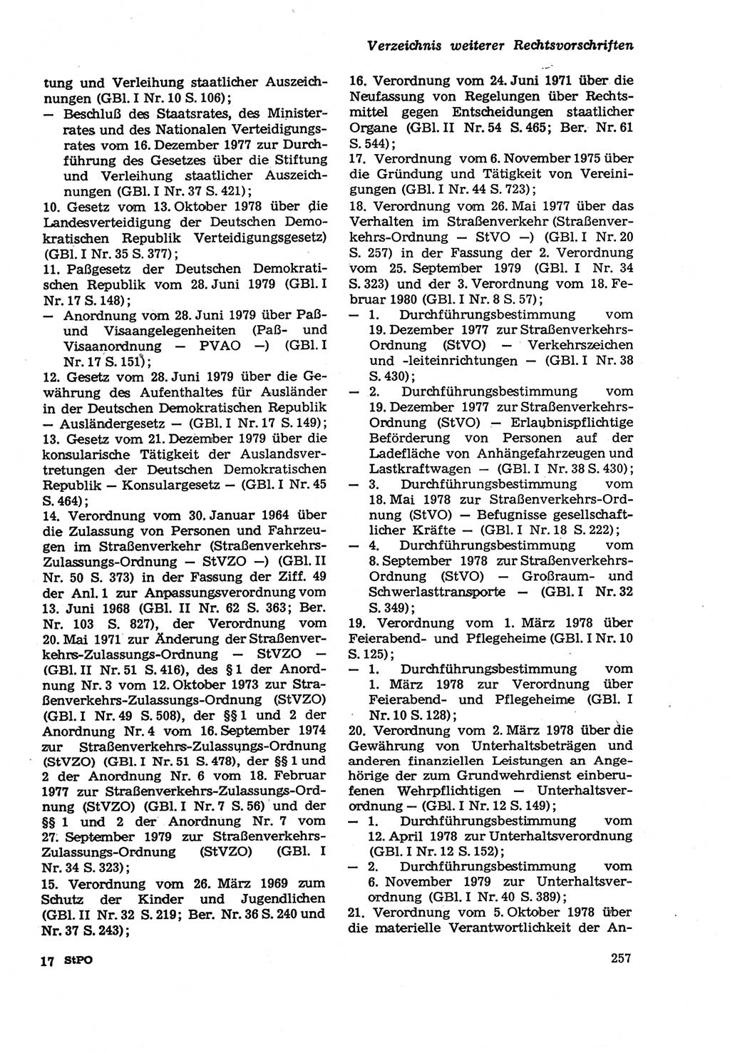 Strafprozeßordnung (StPO) der Deutschen Demokratischen Republik (DDR) sowie angrenzende Gesetze und Bestimmungen 1979, Seite 257 (StPO DDR Ges. Best. 1979, S. 257)