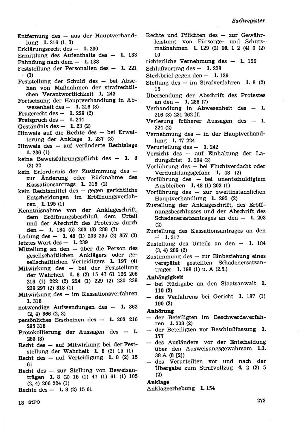 Strafprozeßordnung (StPO) der Deutschen Demokratischen Republik (DDR) sowie angrenzende Gesetze und Bestimmungen 1979, Seite 273 (StPO DDR Ges. Best. 1979, S. 273)