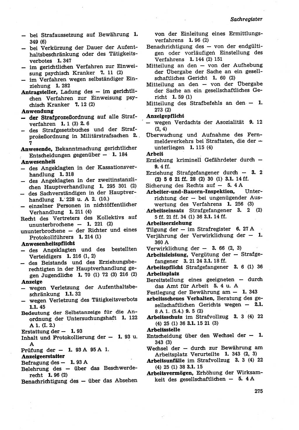 Strafprozeßordnung (StPO) der Deutschen Demokratischen Republik (DDR) sowie angrenzende Gesetze und Bestimmungen 1979, Seite 275 (StPO DDR Ges. Best. 1979, S. 275)