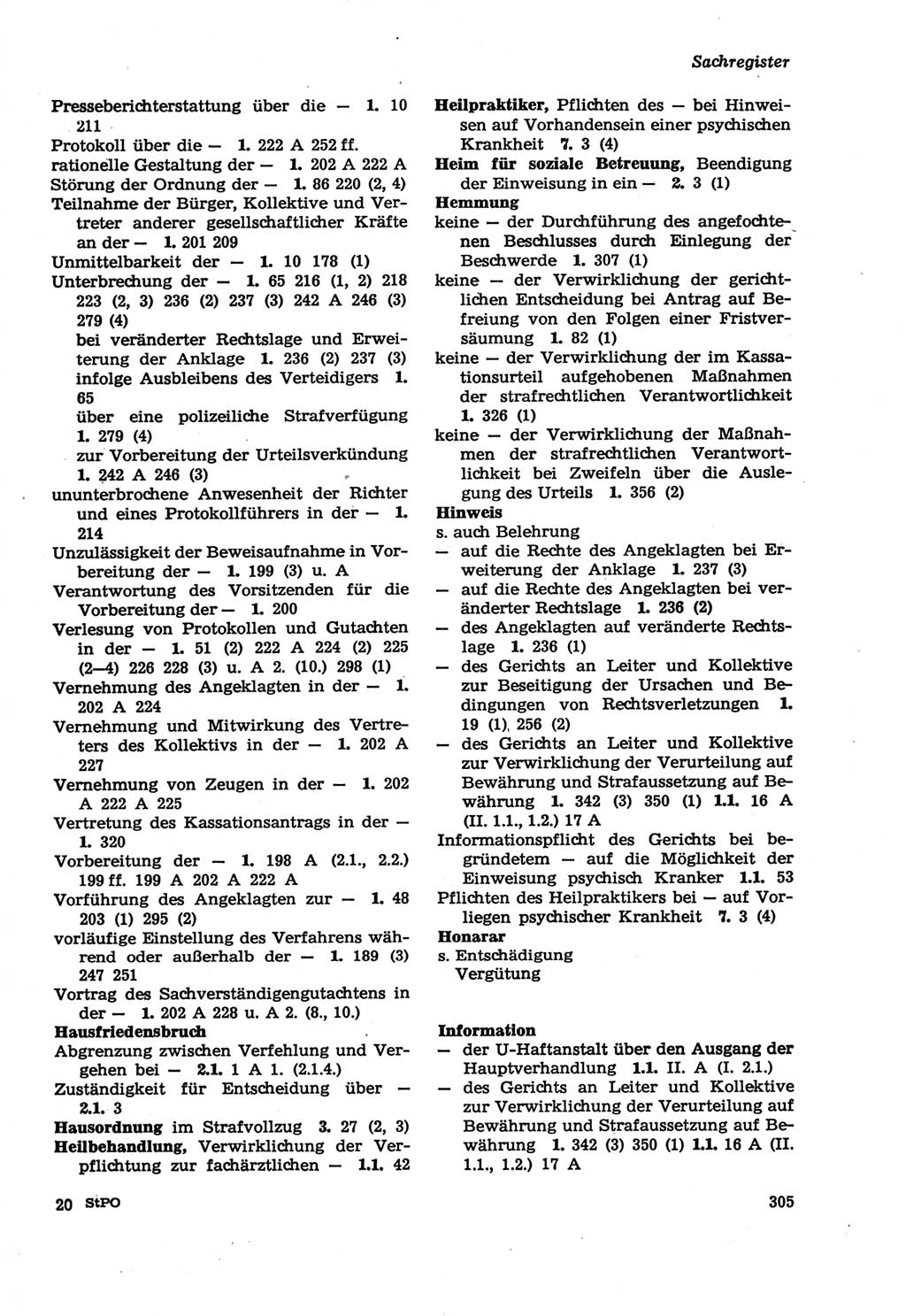 Strafprozeßordnung (StPO) der Deutschen Demokratischen Republik (DDR) sowie angrenzende Gesetze und Bestimmungen 1979, Seite 305 (StPO DDR Ges. Best. 1979, S. 305)