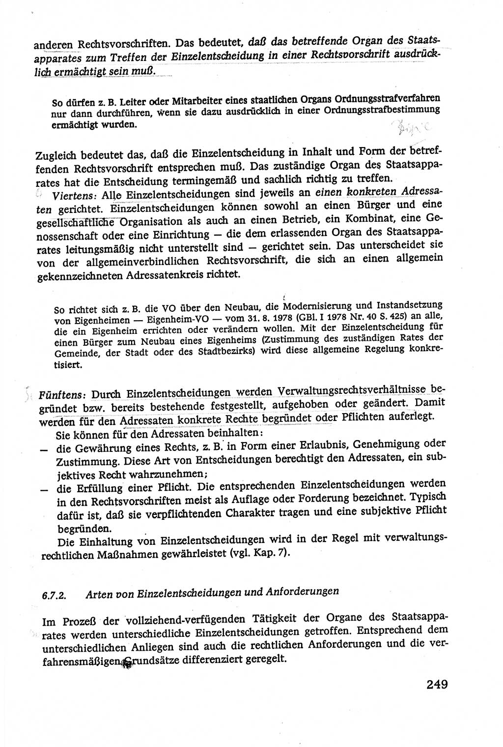 Verwaltungsrecht [Deutsche Demokratische Republik (DDR)], Lehrbuch 1979, Seite 249 (Verw.-R. DDR Lb. 1979, S. 249)