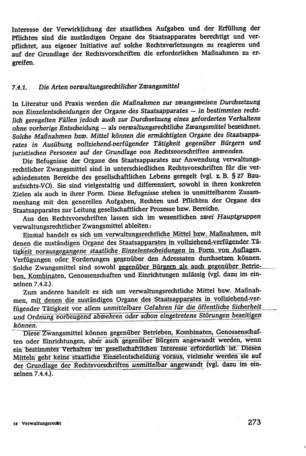 Verwaltungsrecht [Deutsche Demokratische Republik (DDR)], Lehrbuch 1979, Seite 273 (Verw.-R. DDR Lb. 1979, S. 273)
