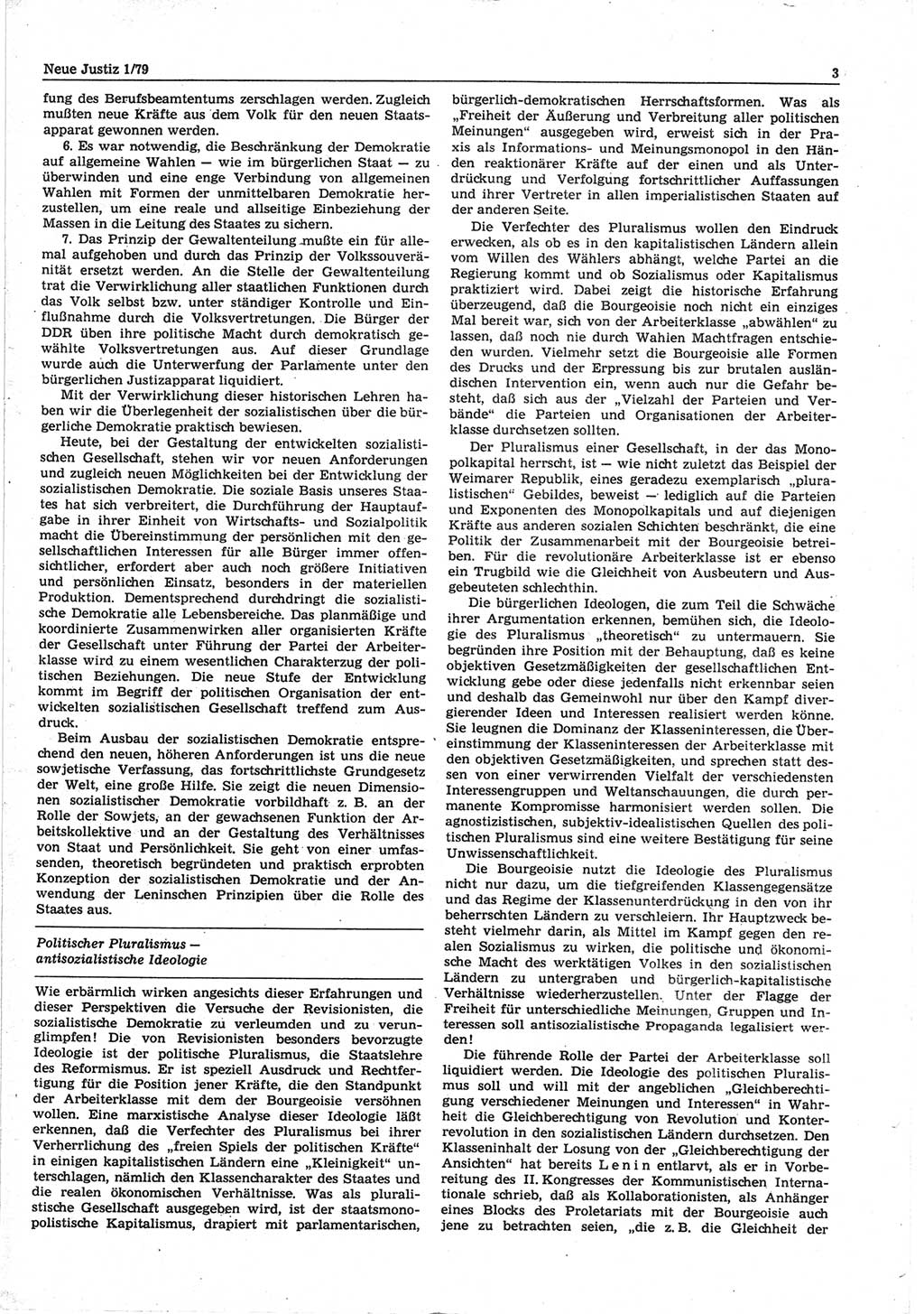 Neue Justiz (NJ), Zeitschrift für sozialistisches Recht und Gesetzlichkeit [Deutsche Demokratische Republik (DDR)], 33. Jahrgang 1979, Seite 3 (NJ DDR 1979, S. 3)