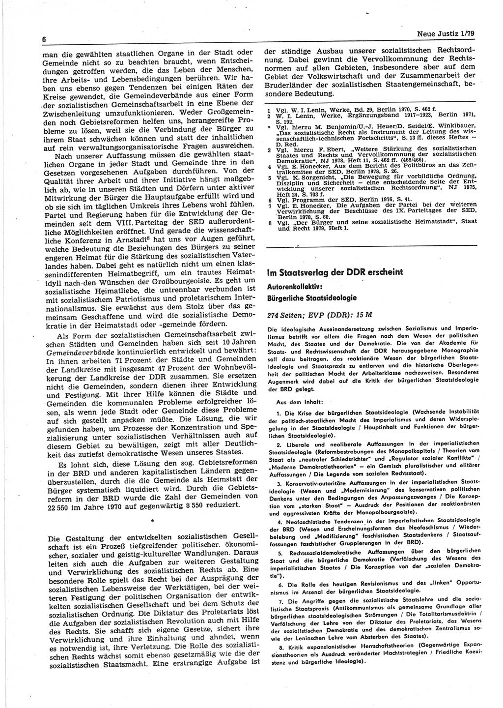 Neue Justiz (NJ), Zeitschrift für sozialistisches Recht und Gesetzlichkeit [Deutsche Demokratische Republik (DDR)], 33. Jahrgang 1979, Seite 6 (NJ DDR 1979, S. 6)