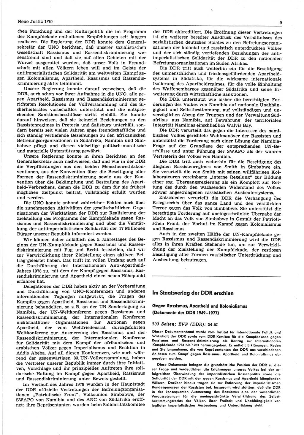 Neue Justiz (NJ), Zeitschrift für sozialistisches Recht und Gesetzlichkeit [Deutsche Demokratische Republik (DDR)], 33. Jahrgang 1979, Seite 9 (NJ DDR 1979, S. 9)